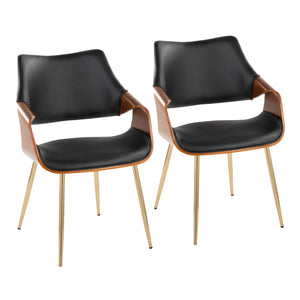 English Elm Chair Set of 2 White Faux Leather Seats with Angular Black Metal Legs Modern Dining B202P471309