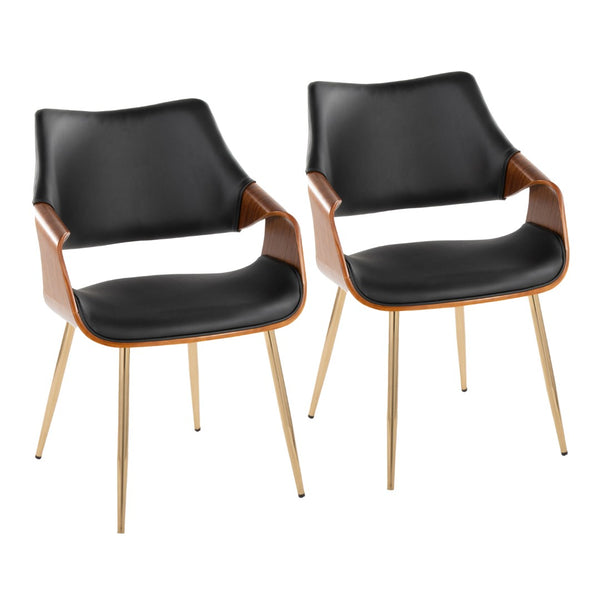 English Elm Chair Set of 2 White Faux Leather Seats with Angular Black Metal Legs Modern Dining B202P471309