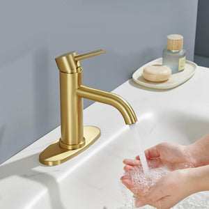English Elm Single Handle Bathroom Faucet - Elegant Brushed Gold Lavatory Faucet With Durable Stainless Steel Design T3177P388141-GIGA