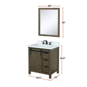English Elm Rustic Brown Bath Vanity 30" W x 22" D with Cultured Marble Top, Matte Black Faucet, 28" Mirror B2731S01338