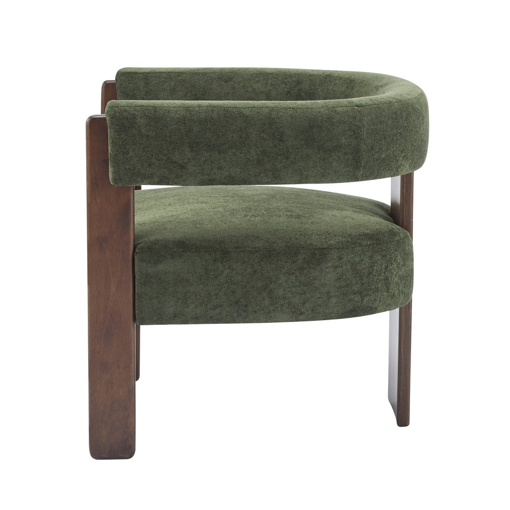 English Elm Christopher Knight Home® - Modern Velvet Upholstered Accent Arm chair with Barrel Back Design, Luxurious Velvet Comfort & Curved Legs Olive Green,Walnut 29.5 L x 25.5 W x 14.5 H N776P205886G