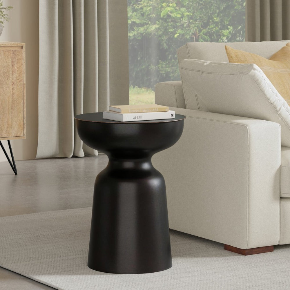 English Elm Toby Iron Drum Accent Table Antique Copper Finish Urban Loft Style Side Surface B136P420750