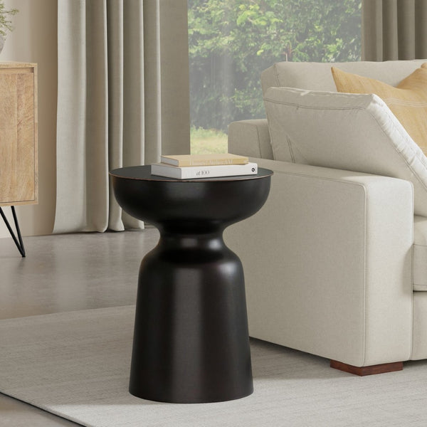 English Elm Toby Iron Drum Accent Table Antique Copper Finish Urban Loft Style Side Surface B136P420750