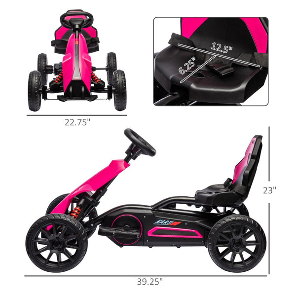 English Elm Aosom Kids Pedal Go Kart with Swing Axle Handbrake and Adjustable Seat for Ages 3 to 8 W2225P217196