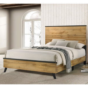 English Elm Fraser Weathered Brown Natural Pine Queen Panel Bed with Rectangular Headboard Rustic Farmhouse Charm B062P378460