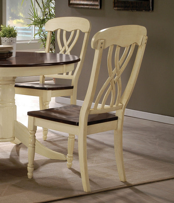 English Elm Farmhouse Buttermilk & Oak Side Chairs Set of 2 – Scooped Seats, X-Back Support, Rustic Wooden Dining Accent B2741P331536