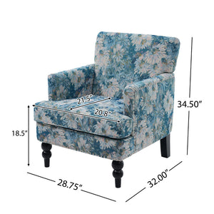 English Elm Harrison Tufted Club Chair Smooth Upholstered Accent Seat with Turned Legs for Living Room Blue+Multi N767P425084O