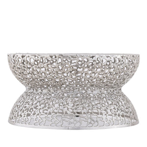 English Elm T3704-35 Round Aluminum Lattice Coffee Table with Sculptural Cutout Design for Modern Lofts Silver B009P417514