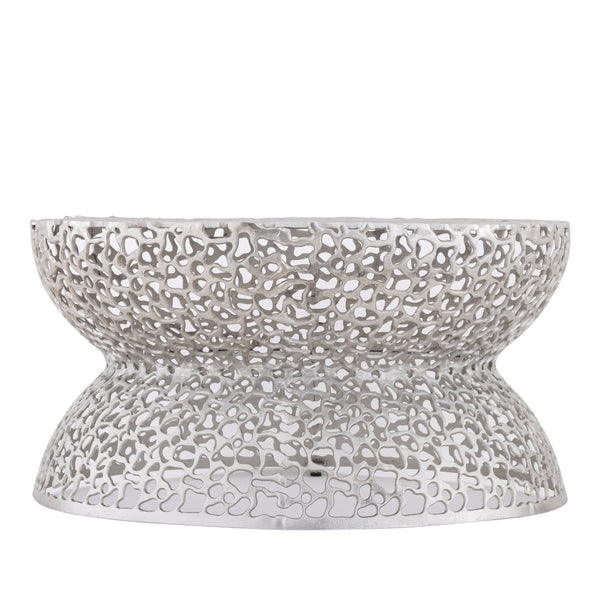 English Elm T3704-35 Round Aluminum Lattice Coffee Table with Sculptural Cutout Design for Modern Lofts Silver B009P417514
