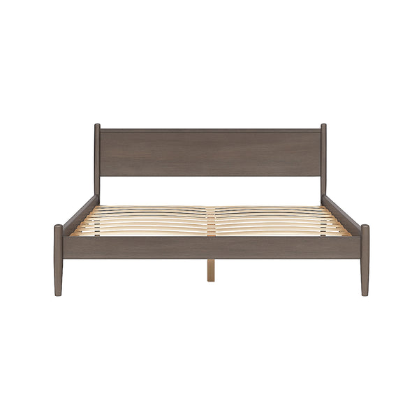 English Elm Mid-Century Wooden Platform Bed In Gray Finish - Stylish Eastern King Design For Modern Bedrooms B016S00028