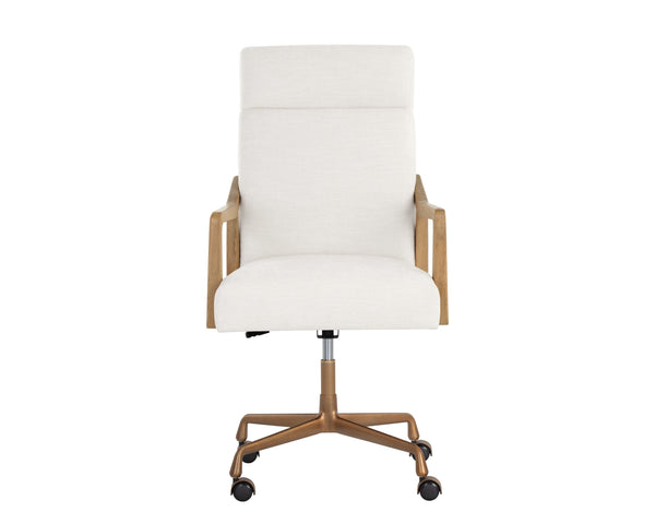 Sunpan Collin Office Chair - Stylish Bovine Leather with Elegant Iron Frame for Modern Workspace Comfort Natural / Heather Ivory Tweed