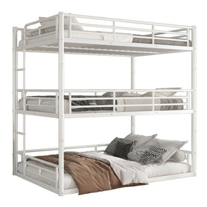 English Elm Twin Triple Metal Bunk Bed Matte Powder Coated Frame with Full Safety Guardrails Light White W1580S00581