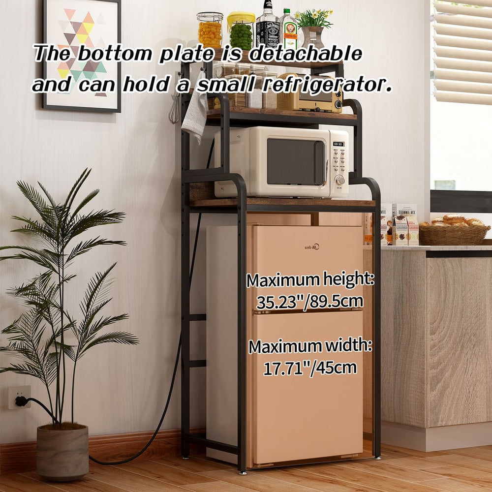 English Elm Vintage 4-Tier Mini Fridge Stand with Walnut Storage Shelves, Adjustable Layout, 200lb Capacity for Home Dorm Office W2641P383932