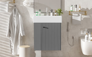 English Elm 21.6" Modern Floating Bathroom Vanity With Ceramic Sink & Open Shelving - Space-Saving Design! N729P170390E