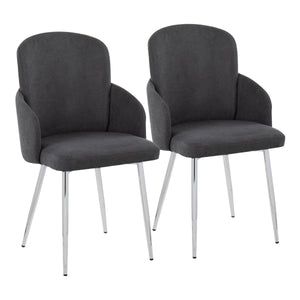 English Elm Dahlia Contemporary Dining Chair Set Of 2 In Grey Fabric & Chrome Metal - Stylish, Durable Comfort B202S01200