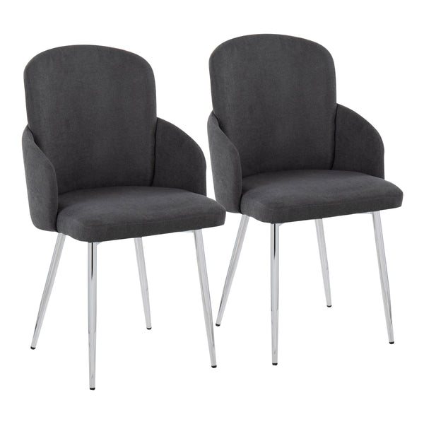 English Elm Dahlia Contemporary Dining Chair Set Of 2 In Grey Fabric & Chrome Metal - Stylish, Durable Comfort B202S01200