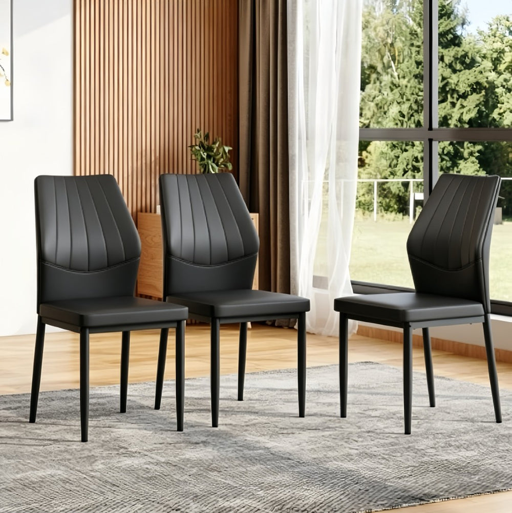 English Elm Set of 3 Ergonomic Pu Leather Dining Chairs with Metal Frame and Foam Cushion W1151P442911