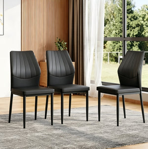 English Elm Set of 3 Ergonomic Pu Leather Dining Chairs with Metal Frame and Foam Cushion W1151P442911