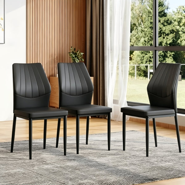 English Elm Set of 3 Ergonomic Pu Leather Dining Chairs with Metal Frame and Foam Cushion W1151P442911