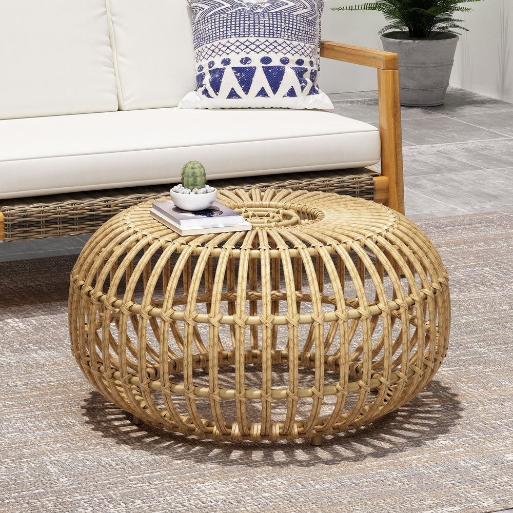 English Elm Christopher Knight Home® - OTTAWA Boho Wicker Coffee Table Light Brown – Handcrafted Polyethylene Rattan, Durable 29.5" Round 70906.00