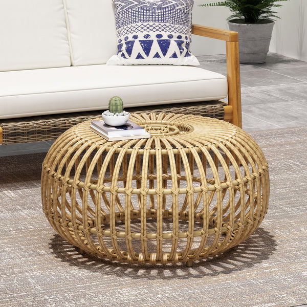 English Elm Christopher Knight Home® - OTTAWA Boho Wicker Coffee Table Light Brown – Handcrafted Polyethylene Rattan, Durable 29.5" Round 70906.00