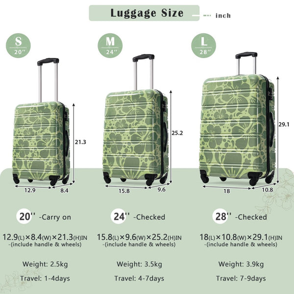 English Elm Hardshell Polycarbonate Luggage Set Three Piece Tsa Lock Spinner Travel Suitcases Green N732P306618F