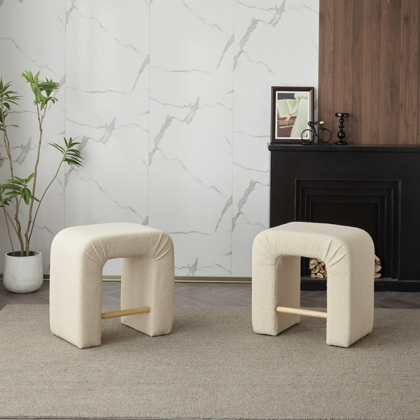 English Elm Christopher Knight Home® - 24''Boucle Modern Inverted U-Shape Stool Set of 2 — Cream Bouclé Upholstery, Rubberwood Legs, 24" Seat N780P187017C