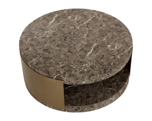 Sunpan CAVETTE Coffee Table - Elegant Dark Emperador Marble Look with Brass Frame for Modern Living Rooms 112634