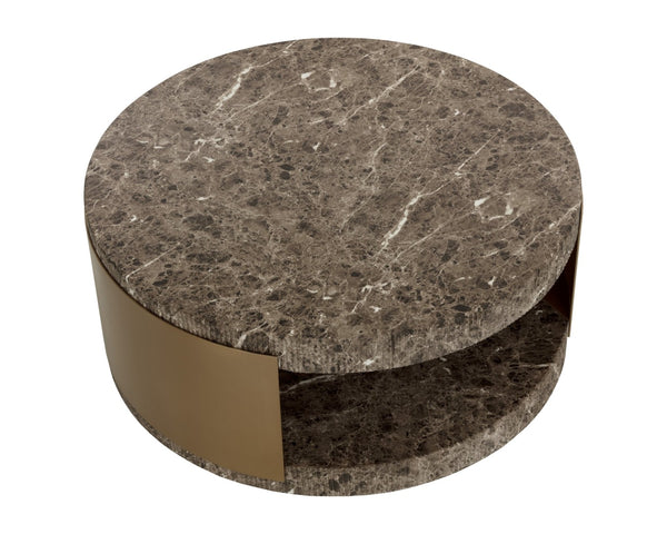 Sunpan CAVETTE Coffee Table - Elegant Dark Emperador Marble Look with Brass Frame for Modern Living Rooms 112634