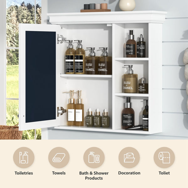English Elm 30'' Wall-Mounted Medicine Cabinet with Mirror and Adjustable Shelves, Modern MDF Storage Organizer White N710P209425K