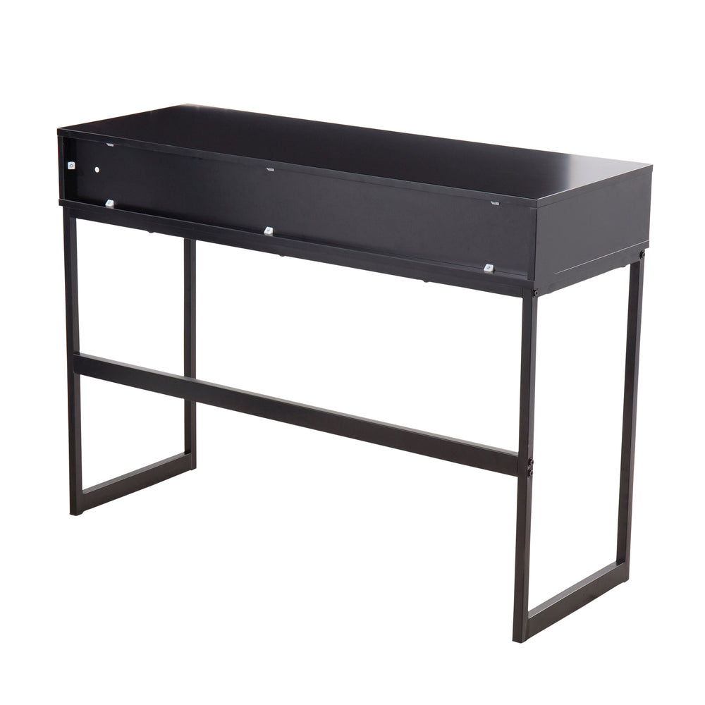 English Elm Franklin Contemporary Console Table with Engineered Wood Top, 2 Drawers & Sleek Black Metal Frame B202P223382