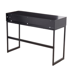 English Elm Franklin Contemporary Console Table with Engineered Wood Top, 2 Drawers & Sleek Black Metal Frame B202P223382