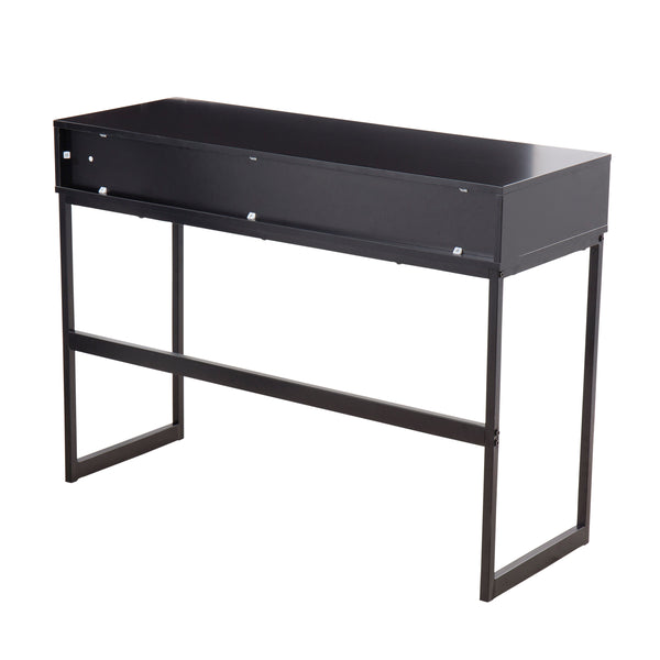 English Elm Franklin Contemporary Console Table with Engineered Wood Top, 2 Drawers & Sleek Black Metal Frame B202P223382