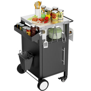 English Elm Outdoor Rolling Bbq Grill Station with Stainless Steel Top Cabinet and Tool Storage W3190P271486