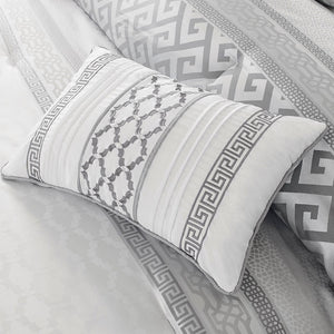 English Elm 7 Piece Comforter Set Grey Queen - Elegant Jacquard Design With Decorative Pillows For Stylish Comfort B03596855