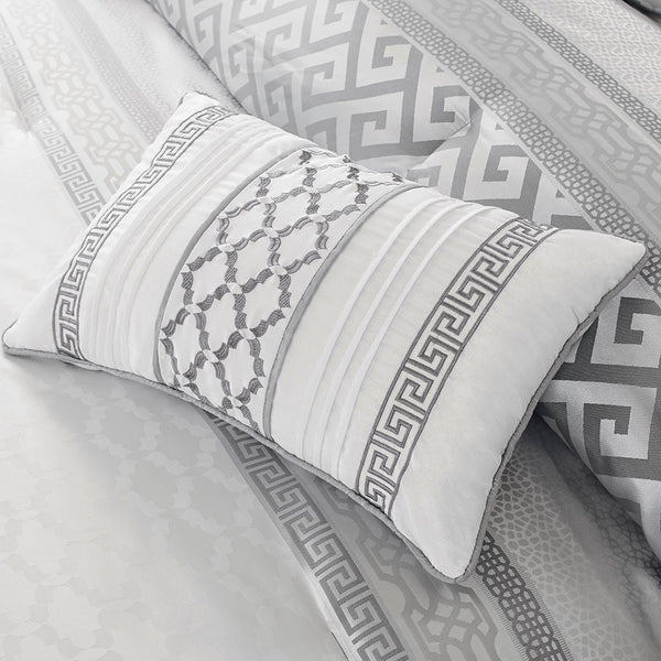 English Elm 7 Piece Comforter Set Grey Queen - Elegant Jacquard Design With Decorative Pillows For Stylish Comfort B03596855