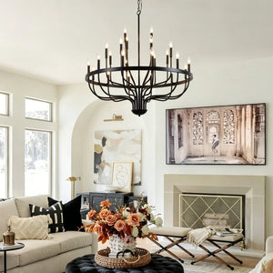 English Elm 39.3 Inch Wood Wagon Wheel Chandelier with Seeded Glass Shades 20-light Farmhouse W5008P464942