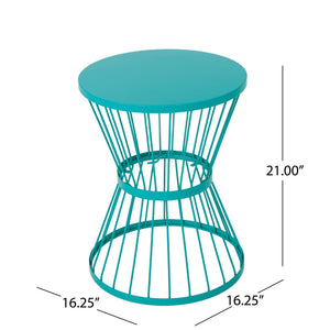 English Elm 16" Stainless Steel Outdoor Side Table Sculptural Hourglass Base Patio Accent N767P360895T