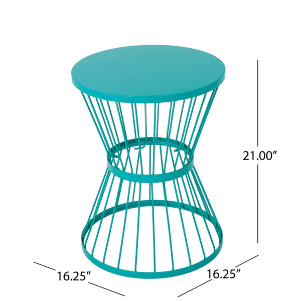 English Elm 16" Stainless Steel Outdoor Side Table Sculptural Hourglass Base Patio Accent N767P360895T