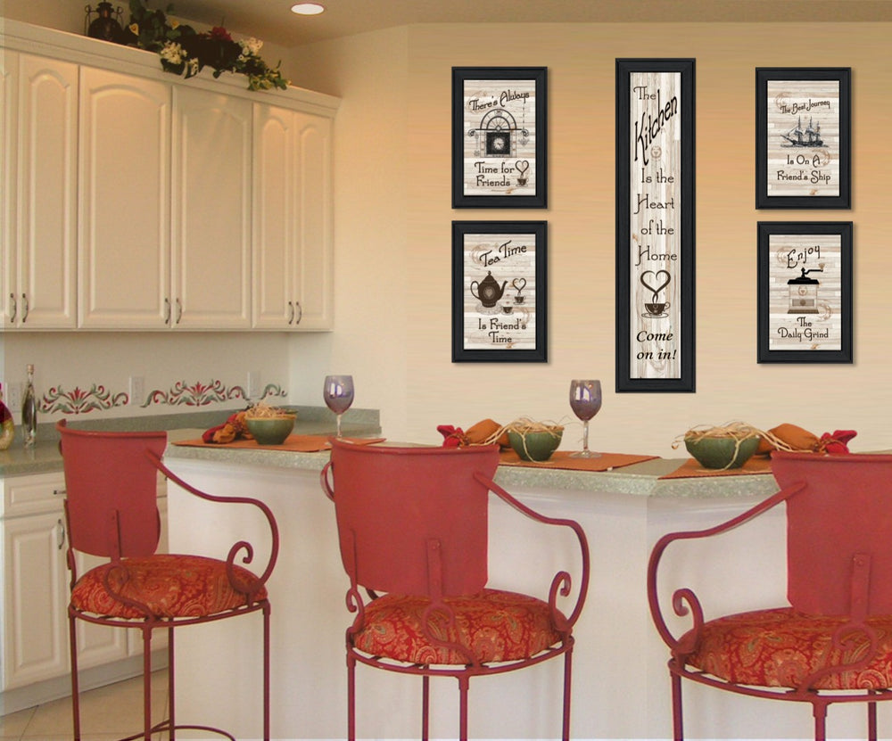 English Elm "kitchen Friendship Five Piece Framed Vignette Set with Matte Black Wood Gallery Wall Art B06787049