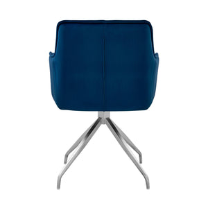 English Elm Flannor Blue Velvet Dining Accent Chair with Brushed Stainless Steel Legs, Modern Durable Seating B2736P354382