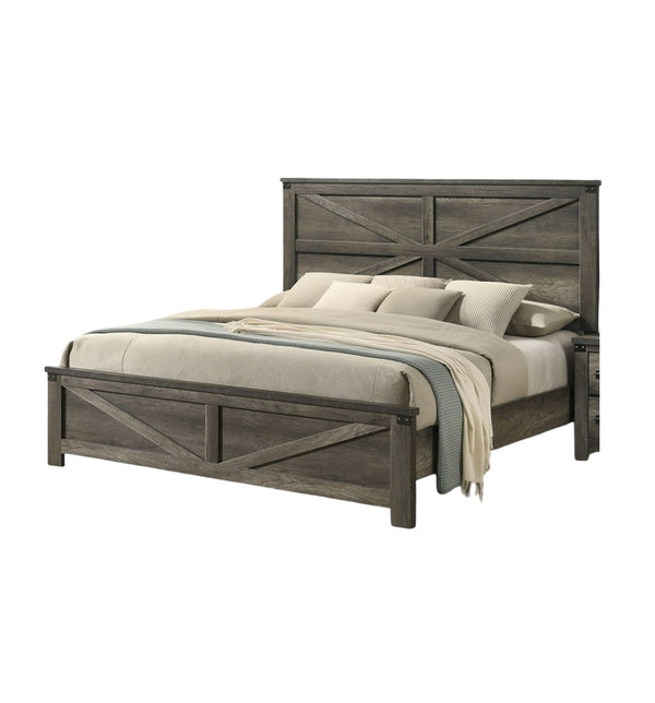 English Elm Rustic Queen Size Farmhouse Bed with Distressed Wood Headboard, Metal Accents, Durable Engineered Wood Gray 83 L x 35 W x 6 H B2741S00166