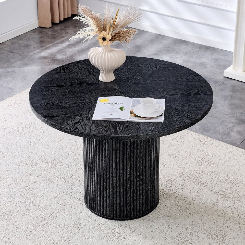 English Elm A Geometric Fan Panel Round Dining Table with Iron Base for Modern Apartment Spaces W1151P361386