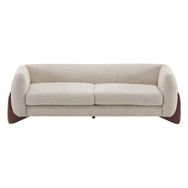 English Elm 82inches Boucle Textured Three Seat Sofa with Walnut Wedge Feet for Modern Living N771P205090V