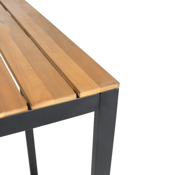 English Elm Ezra Outdoor Bar Table Solid Acacia Slatted Top Matte Black Iron Frame Patio N758P391351N