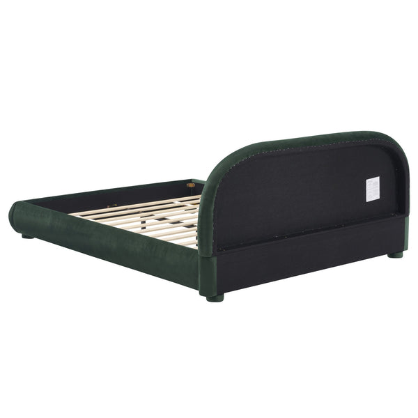 English Elm Christopher Knight Home® - Dark Green Velvet Queen Bed with Curved Headboard, 800lb Capacity, Easy Clean Luxury Design N769Q347972G