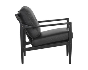Sunpan Gilmore Lounge Chair - Bold Mid-Century Design with Solid Oak Frame and Luxurious Leather Seatback Black / Black Leather