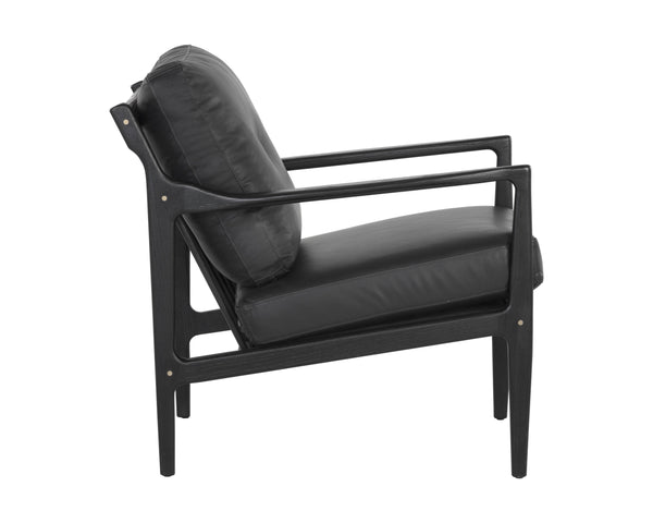 Sunpan Gilmore Lounge Chair - Bold Mid-Century Design with Solid Oak Frame and Luxurious Leather Seatback Black / Black Leather