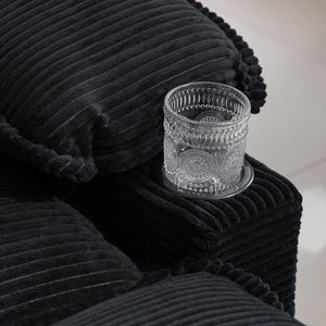 English Elm 113" Modern 3+1 L-Shaped Corduroy Sofa with Double-Layer Cushions, Cup Holders & Storage Bags Black W2715S00006