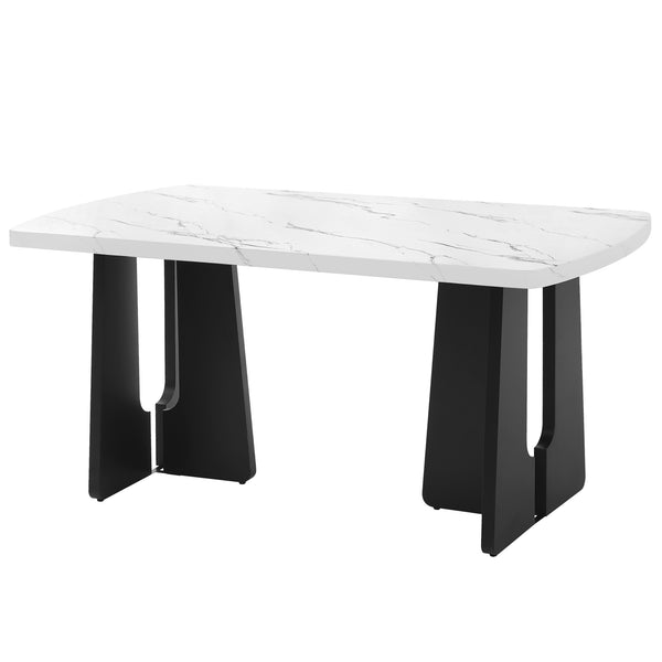 English Elm 63" Modern Faux Marble Dining Table with Geometric Rubberwood Legs, Durable 350lb Capacity, Easy Assembly White+Black N752P317333K
